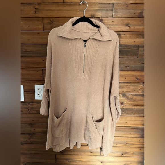 Barefoot Dreams CozyChic Lite Half Zip Pullover Tunic biscotti color - Picture 2 of 9